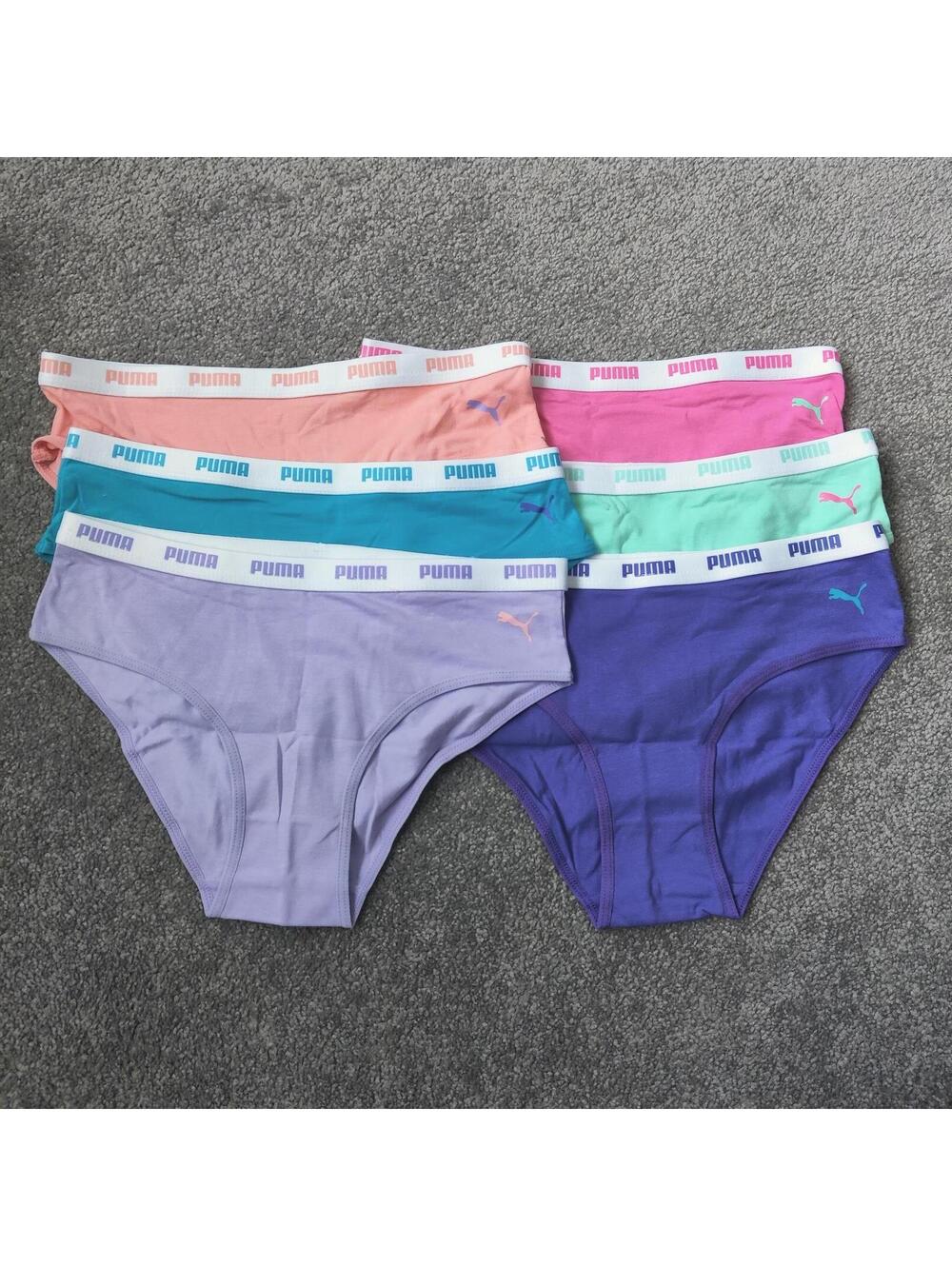 Puma Girl's Underwear Brief Pack of 6 Colorful Panties Size XL